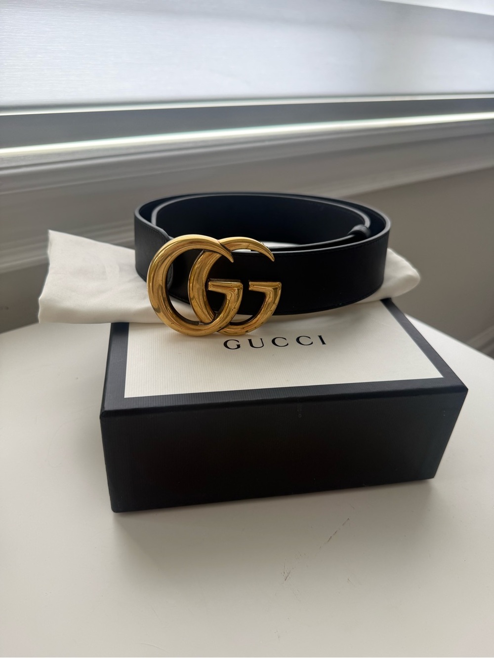 Gucci Black Leather Belt with Gold Double G Signature Buckle